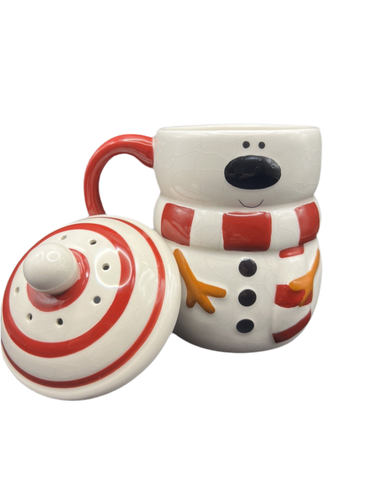 Novelty Ceramic Snowman Mug with Lid and Steam Holes