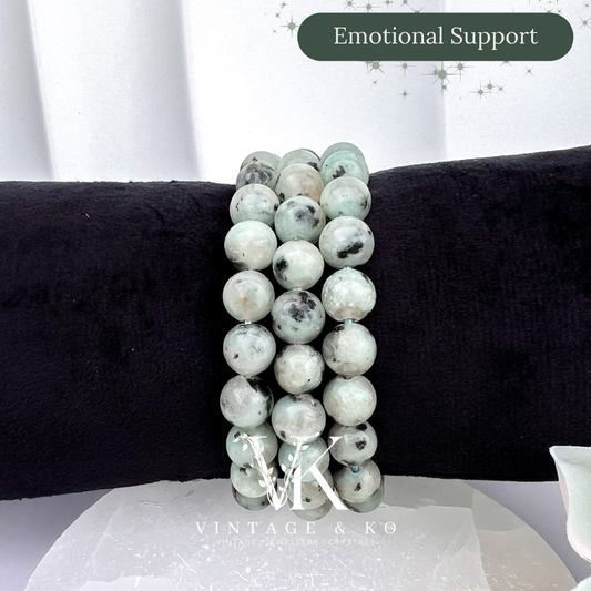 Kiwi Jasper 8mm Beaded Crystal Bracelet