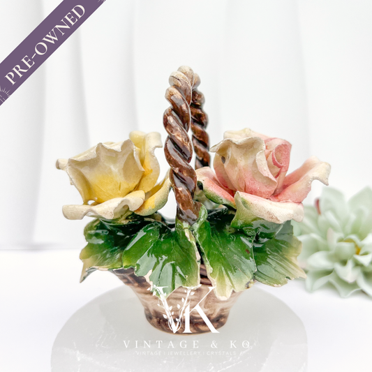 Ceramic Capodimonte-Style Rose Basket