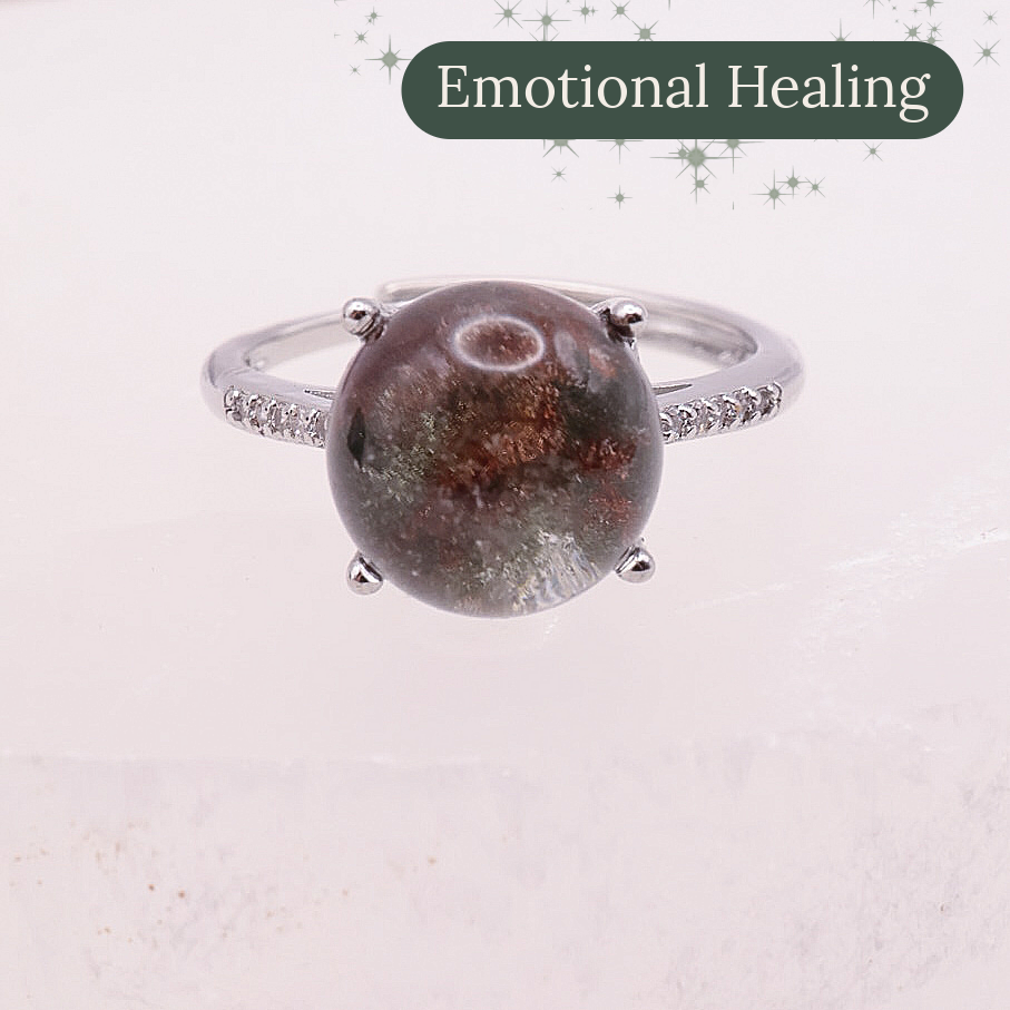 Garden Quartz Adjustable Ring ~ Dark Green & Auburn | #3
