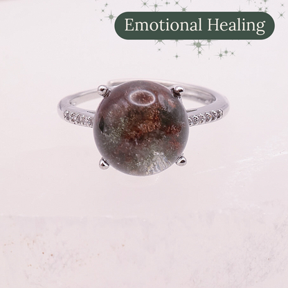 Garden Quartz Adjustable Ring ~ Dark Green & Auburn | #3