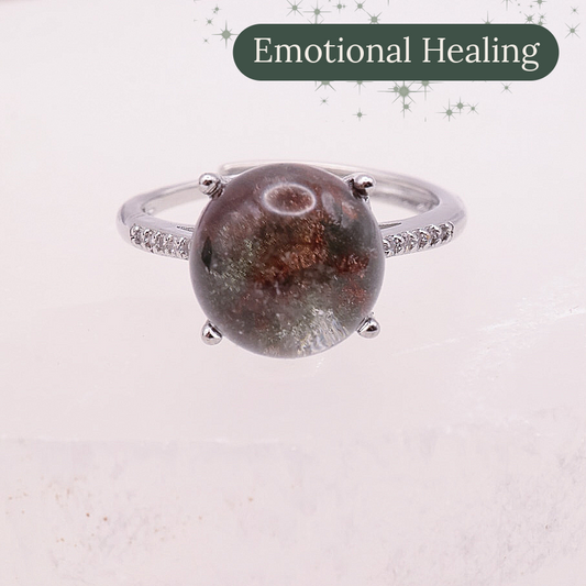Garden Quartz Adjustable Ring ~ Dark Green & Auburn | #3