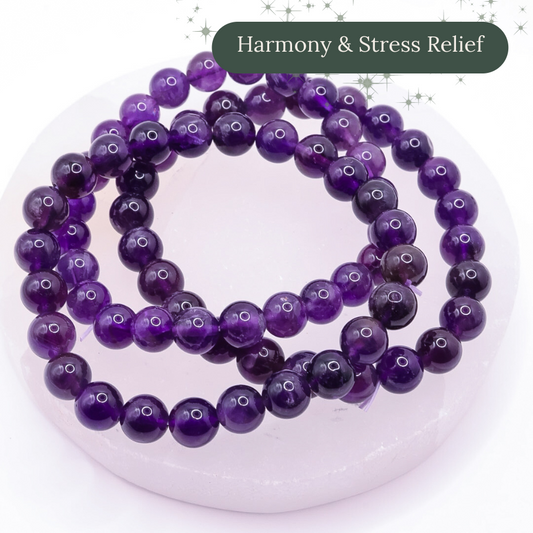 A Grade Amethyst 8mm Beaded Crystal Bracelet