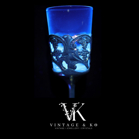 UV Reactive Set of 6 Vintage Silver Toned Cordial Glasses