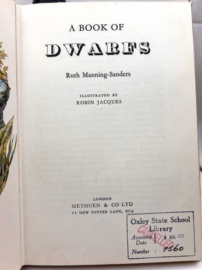 A Book of Dwarfs by Ruth Manning - Sanders | With Original Library Checkout Slip (1975–1984)