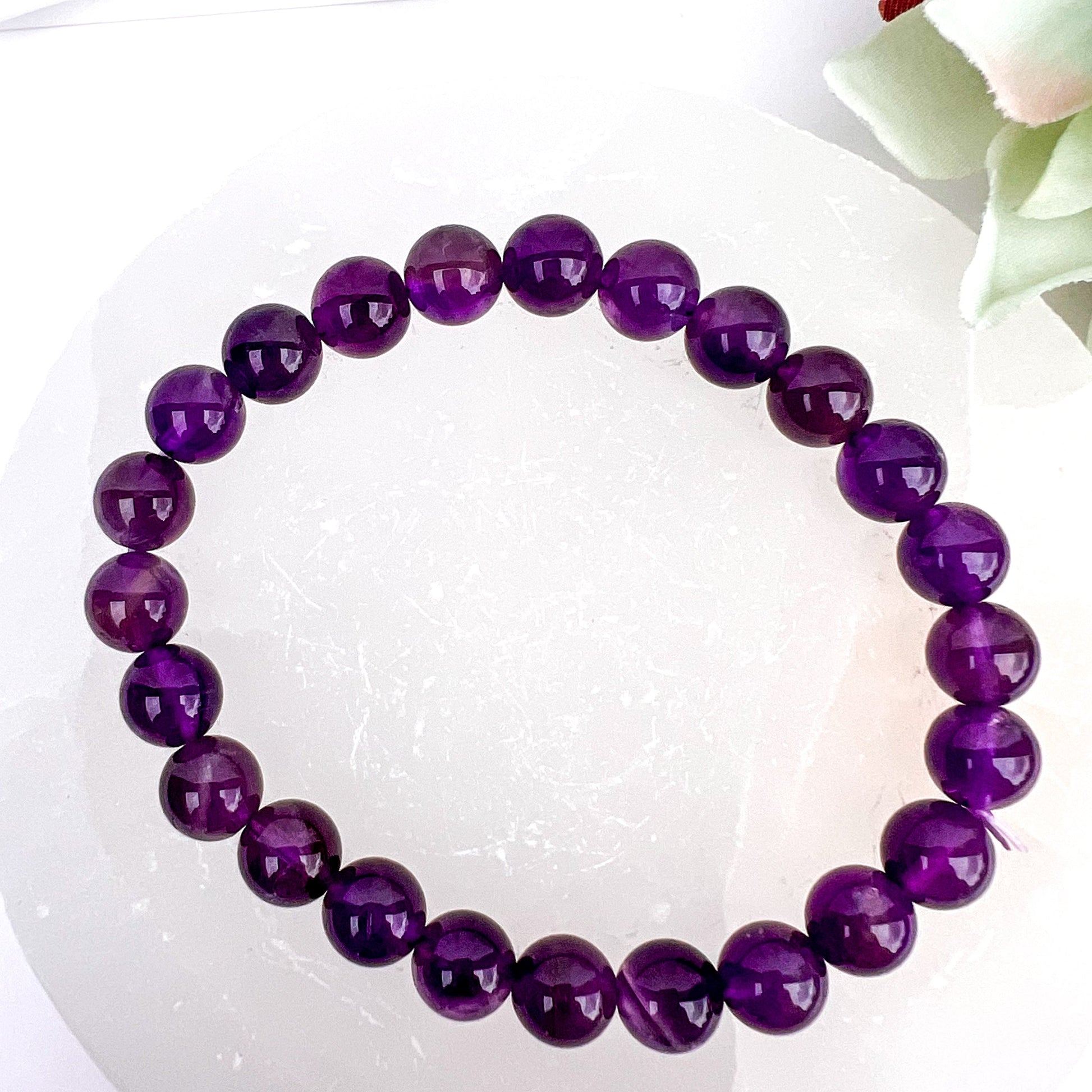 A Grade Amethyst 8mm Beaded Crystal Bracelet