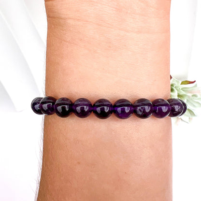 A Grade Amethyst 8mm Beaded Crystal Bracelet