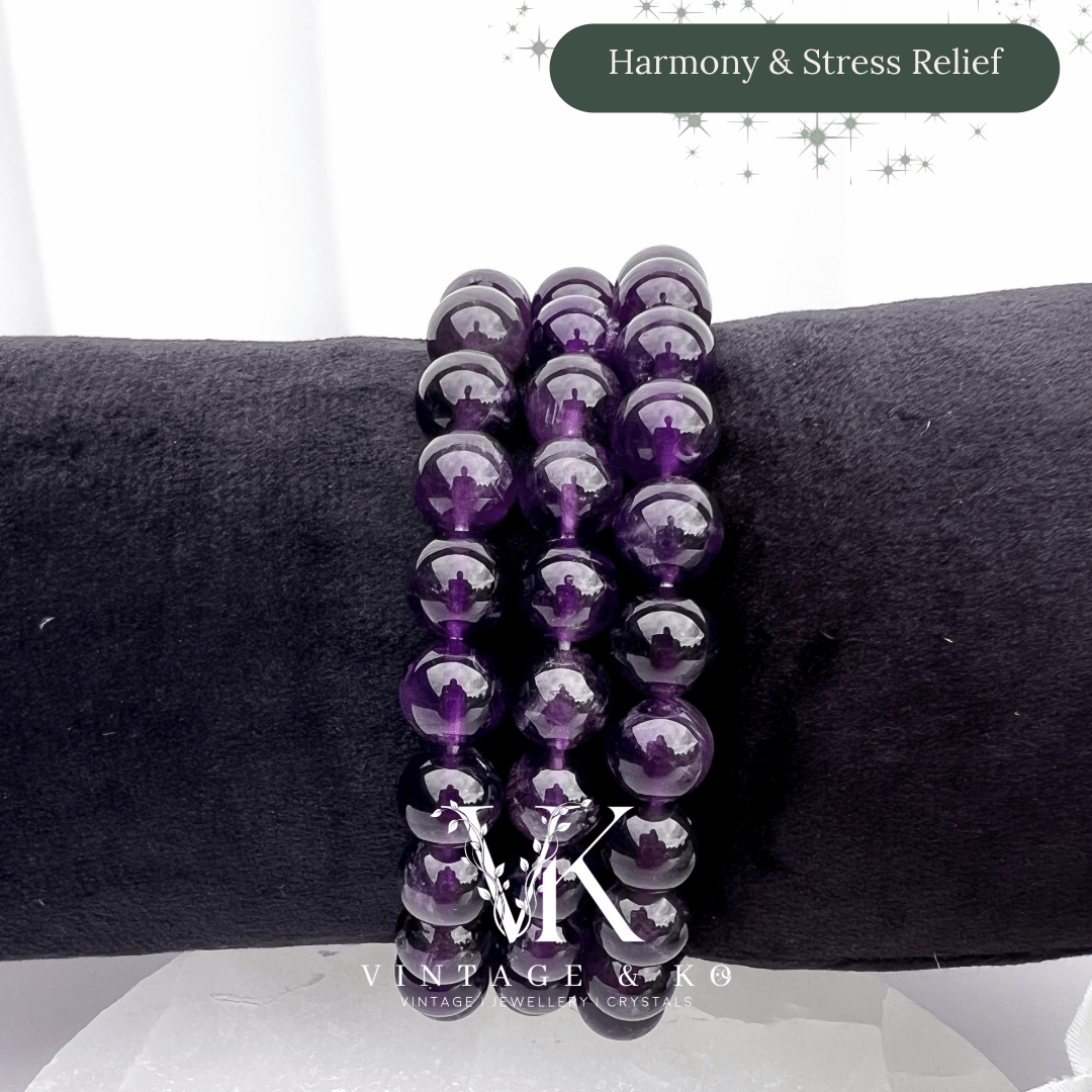 A Grade Amethyst 8mm Beaded Crystal Bracelet