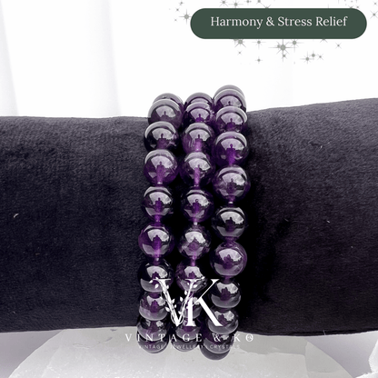 A Grade Amethyst 8mm Beaded Crystal Bracelet