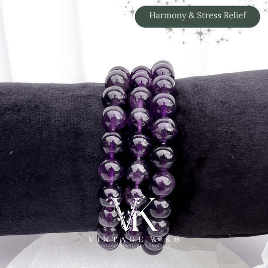 A Grade Amethyst 8mm Beaded Crystal Bracelet