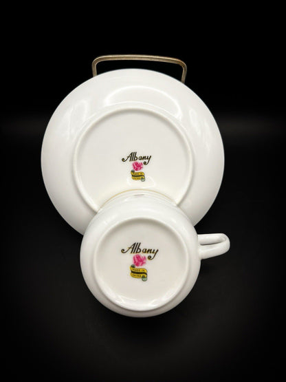 Albany Tea Cup and Saucer Gold Trim Vintage Fine China Set - With Wear