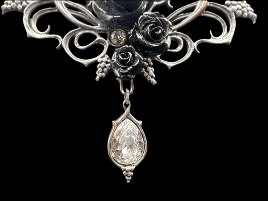 Alchemy of England 2014 Necklace – Victorian Gothic Resin Rose & Pewter Scrolls