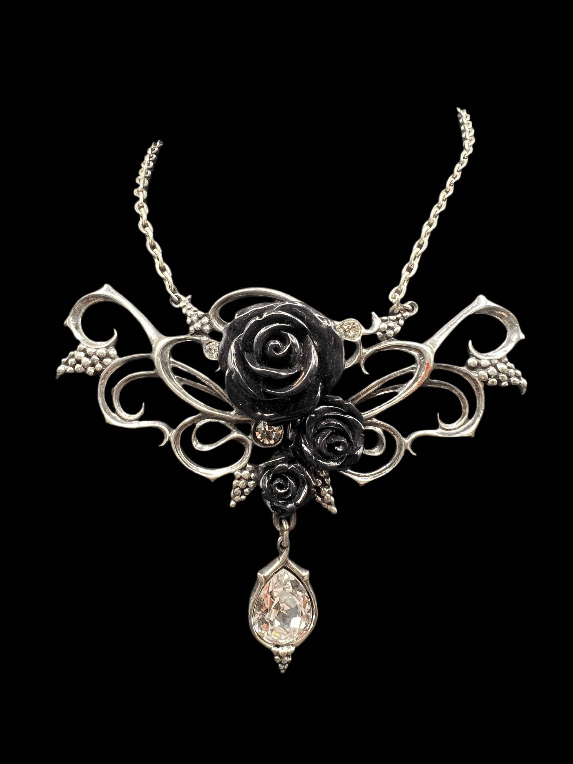 Alchemy of England 2014 Necklace – Victorian Gothic Resin Rose & Pewter Scrolls