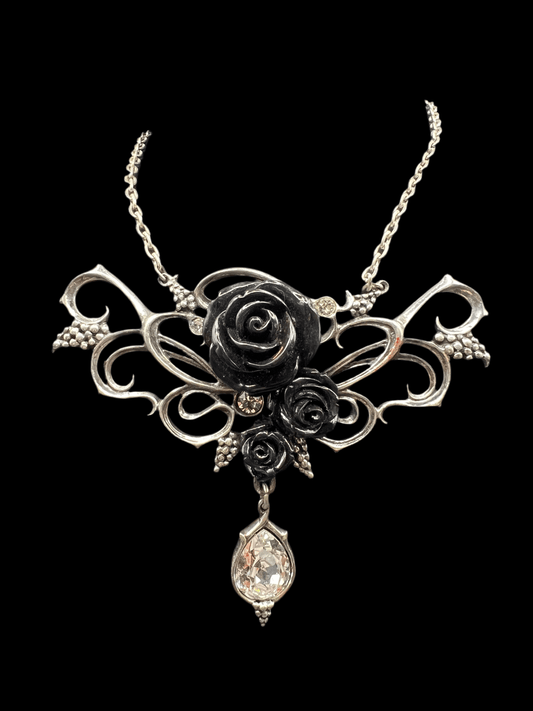 Alchemy of England 2014 Necklace – Victorian Gothic Resin Rose & Pewter Scrolls