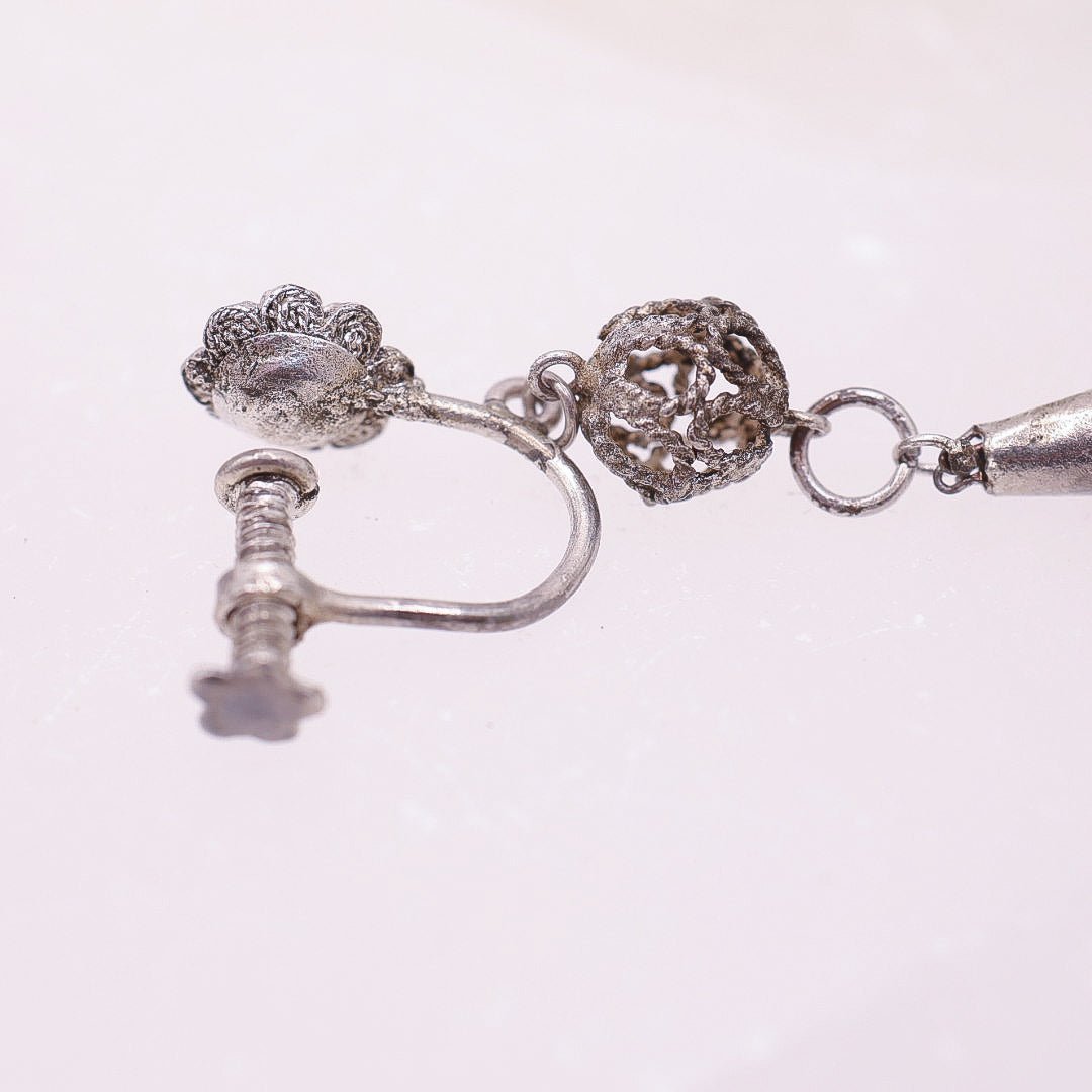 Art Deco Style Red Screw Back Drop Earrings