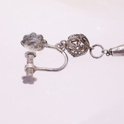 Art Deco Style Red Screw Back Drop Earrings