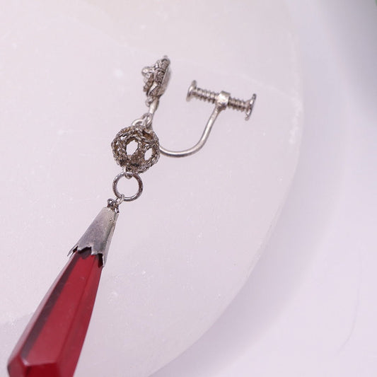 Art Deco Style Red Screw Back Drop Earrings