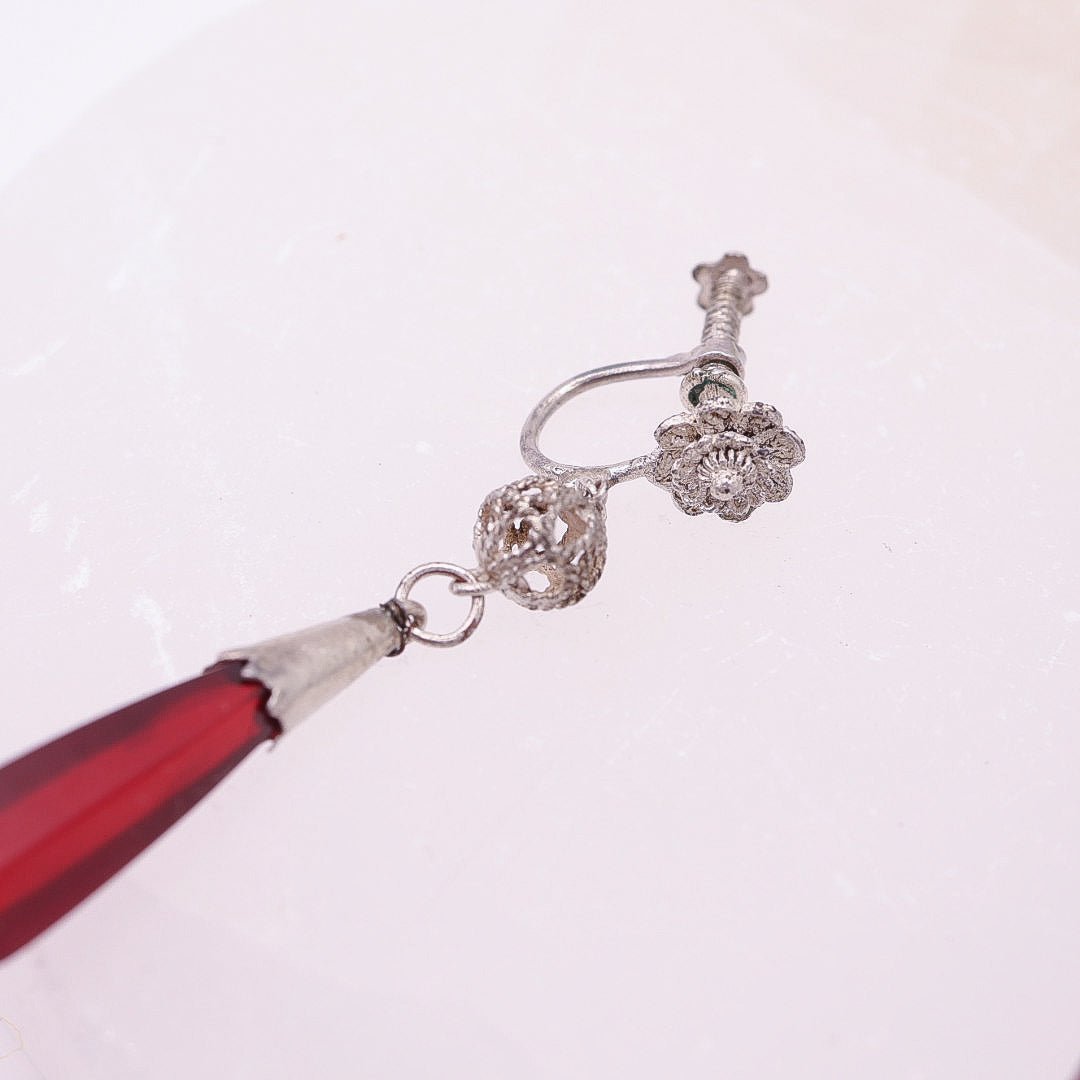 Art Deco Style Red Screw Back Drop Earrings