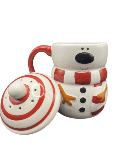Avon Ceramic Snowman Mug with Lid and Steam Holes