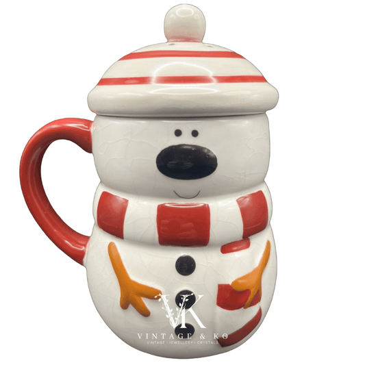 Avon Ceramic Snowman Mug with Lid and Steam Holes
