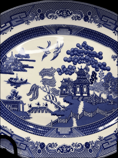 Blue Asian Platter, Vintage Blue Willow 13.78" Serving Plate