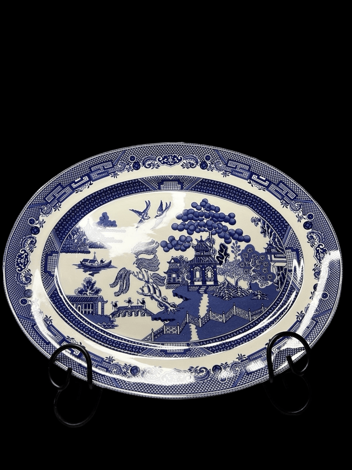 Blue Asian Platter, Vintage Blue Willow 13.78" Serving Plate