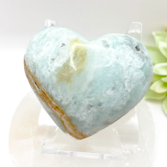 Carribean Calcite (Aragonite) Heart 141g Medium Size 8cm | 2