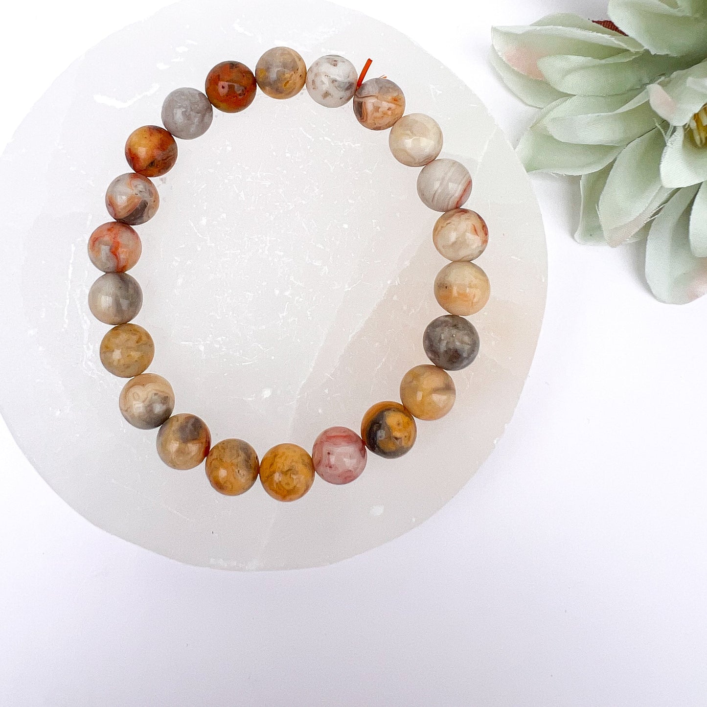 Crazy Agate 8mm Beaded Crystal Bracelet