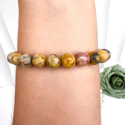Crazy Agate 8mm Beaded Crystal Bracelet