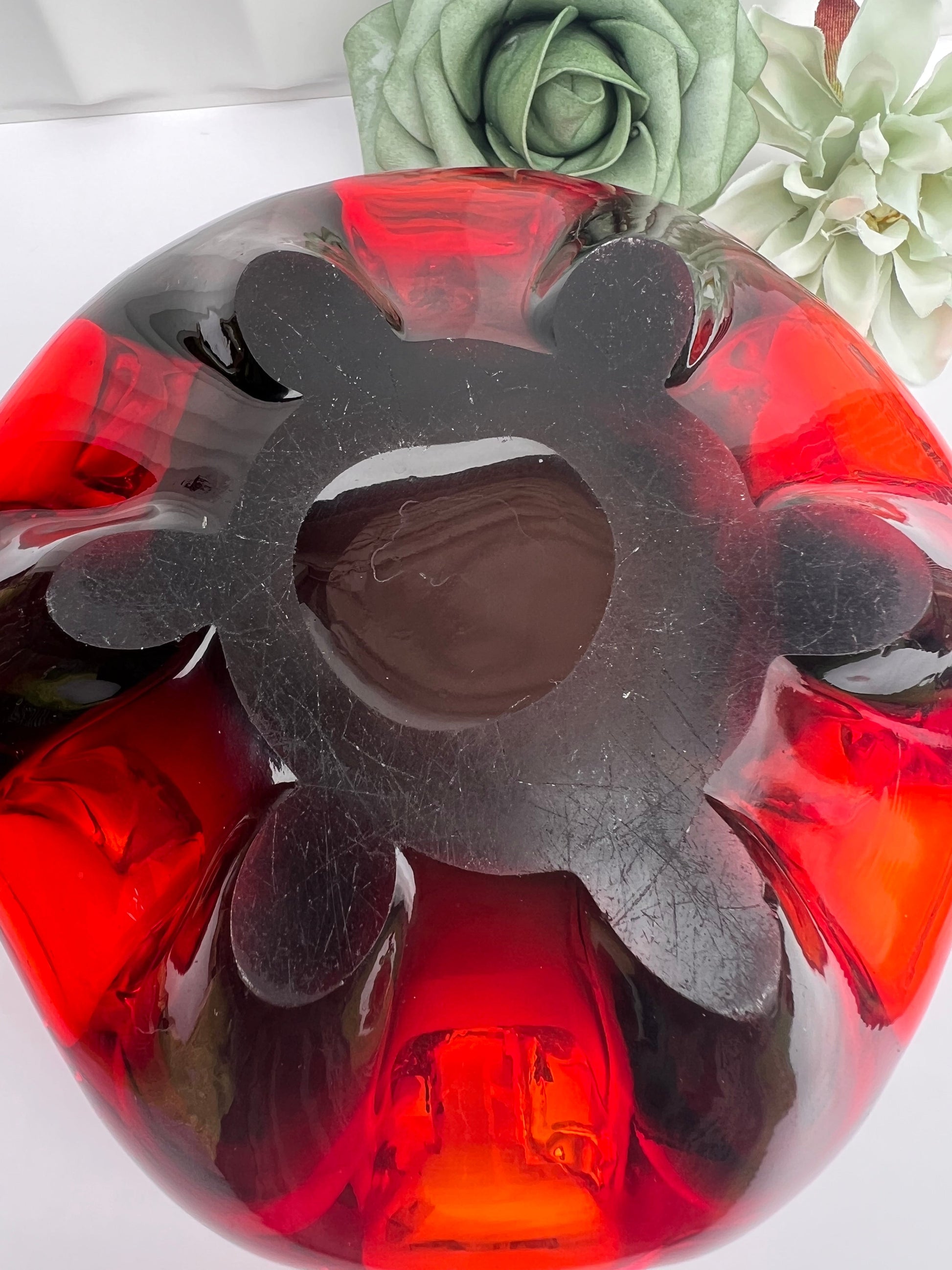 Curvy Red Art Glass Decorative Bowl