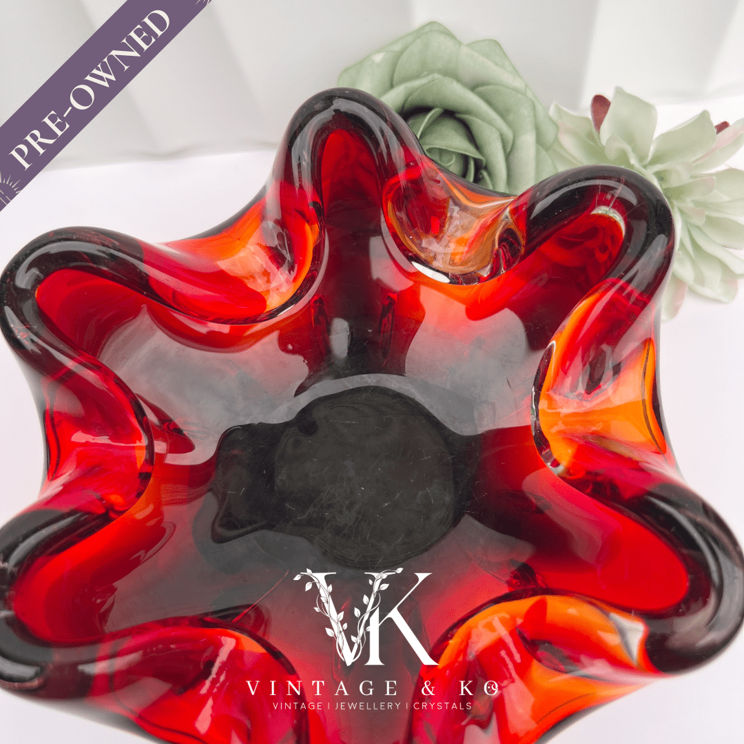 Curvy Red Art Glass Decorative Bowl