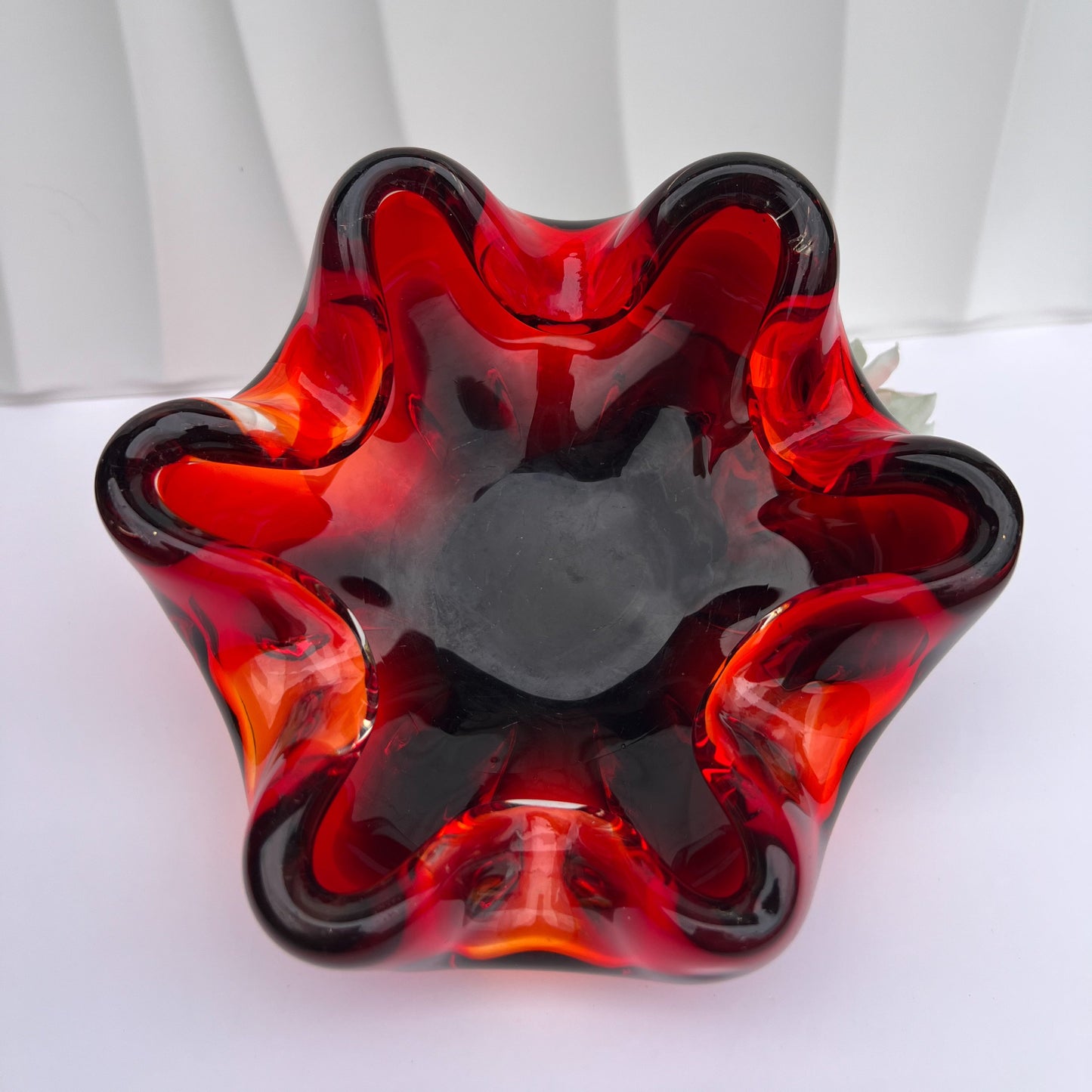 Curvy Red Art Glass Decorative Bowl