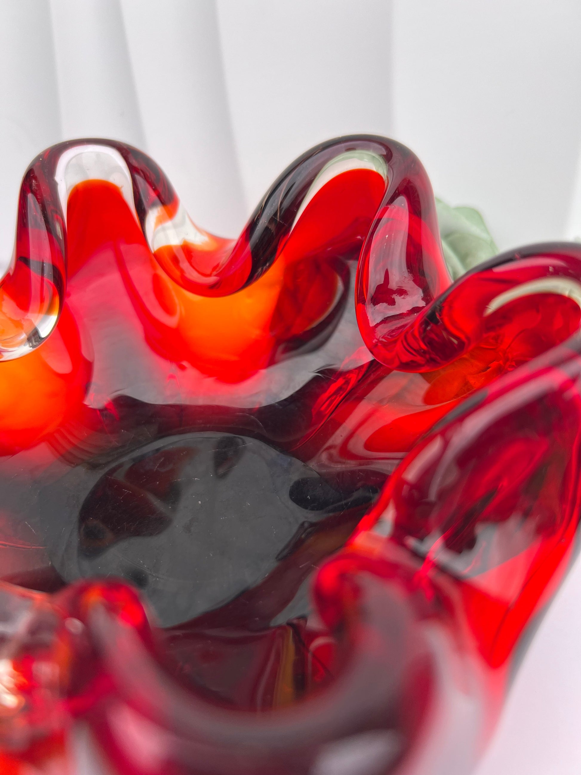 Curvy Red Art Glass Decorative Bowl