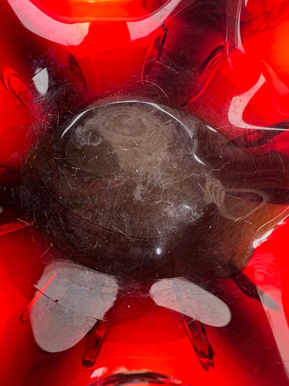 Curvy Red Art Glass Decorative Bowl