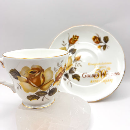 Duchess Bone China Tea Cup and Saucer 50th Anniversary Set with Yellow Roses