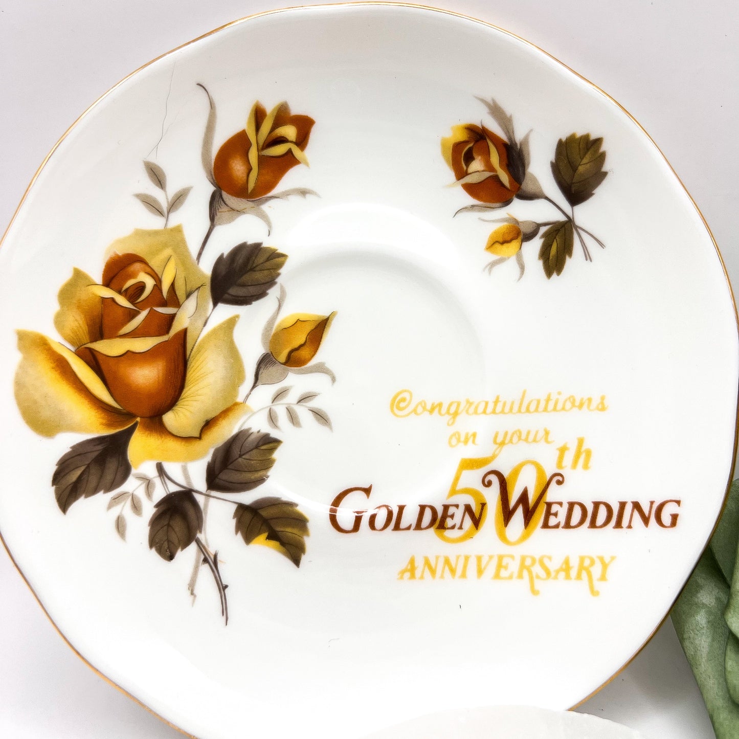 Duchess Bone China Tea Cup and Saucer 50th Anniversary Set with Yellow Roses