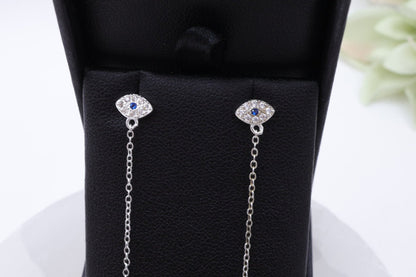 Evil Eye Stud & Hoop Chain Earrings | .925 Sterling Silver