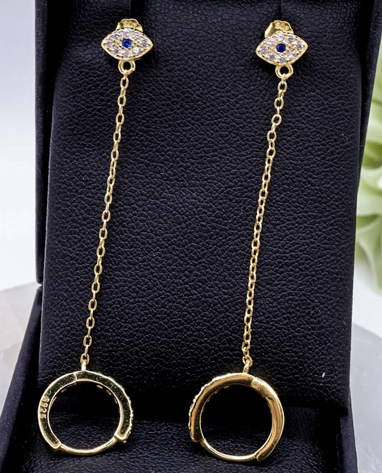 Evil Eye Stud & Hoop Chain Earrings | .925 Sterling Silver