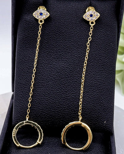 Evil Eye Stud & Hoop Chain Earrings | .925 Sterling Silver