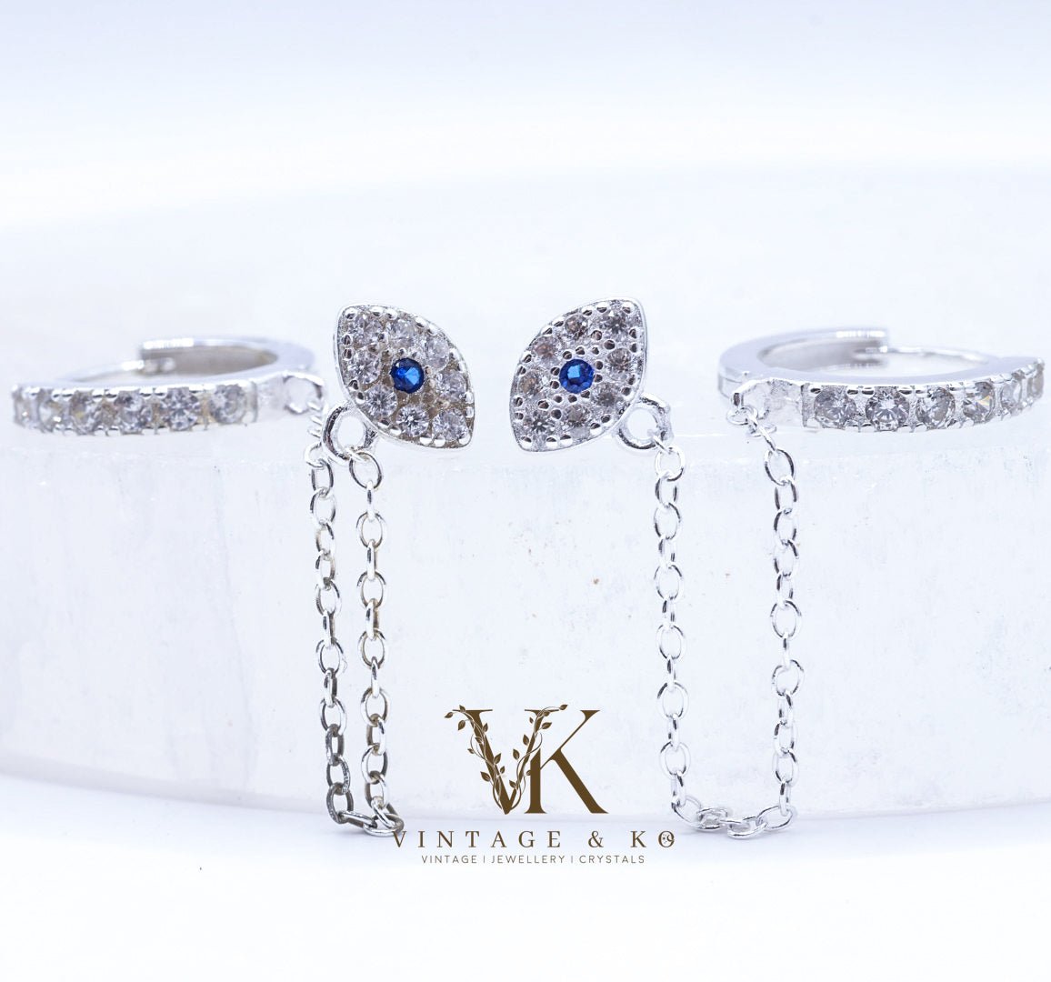 Evil Eye Stud & Hoop Chain Earrings | .925 Sterling Silver