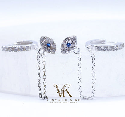 Evil Eye Stud & Hoop Chain Earrings | .925 Sterling Silver