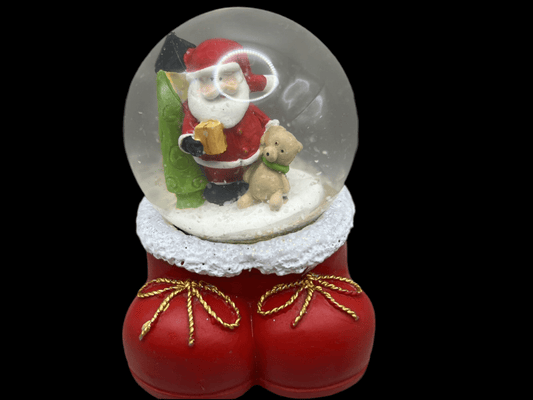 Festive Santa Snow Globe with Large Red Boots