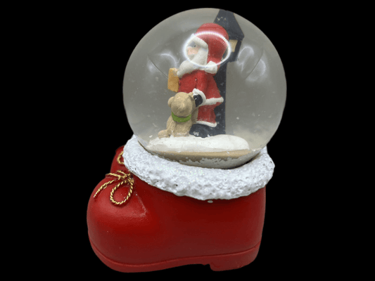 Festive Santa Snow Globe with Large Red Boots