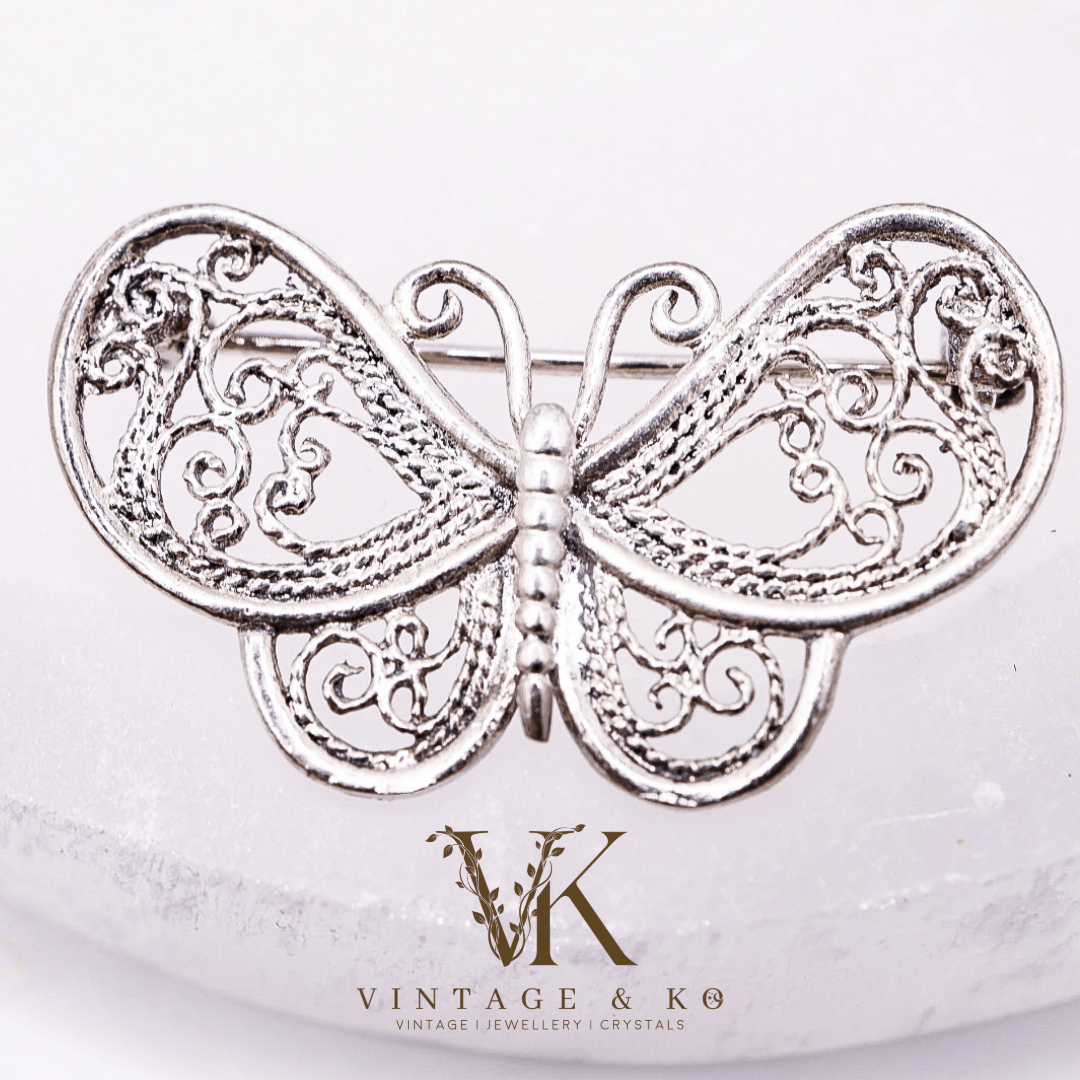 Filigree Silver Butterfly Brooch