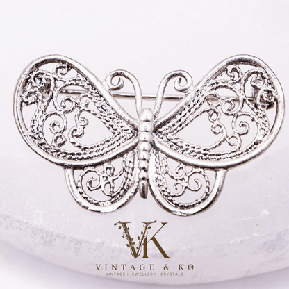 Filigree Silver Butterfly Brooch
