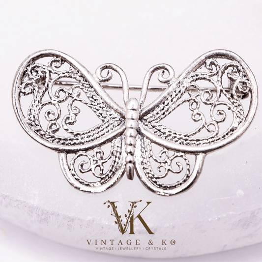 Filigree Silver Butterfly Brooch