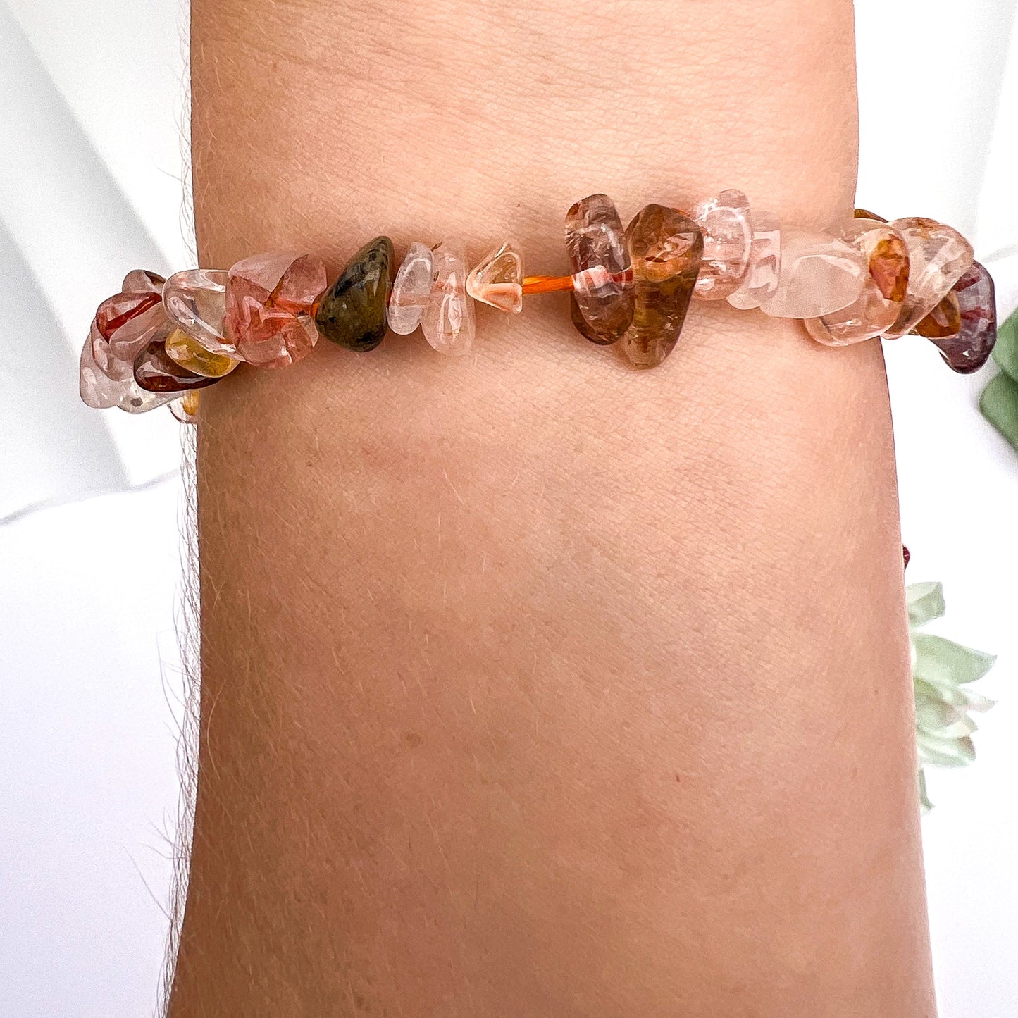Fire Quartz Crystal Chip Bracelet