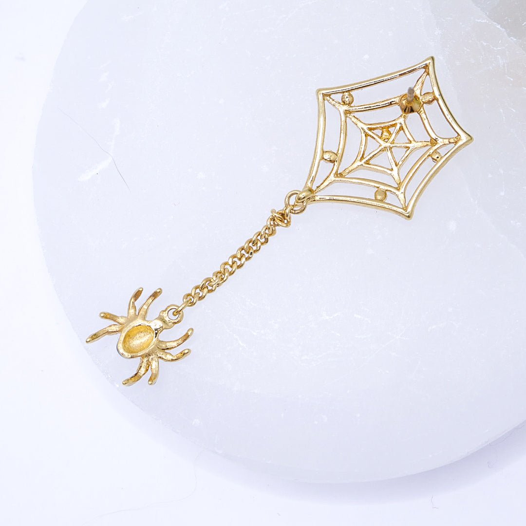 Gold and Black Spiderweb Pin with Spider