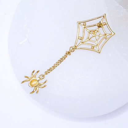 Gold and Black Spiderweb Pin with Spider