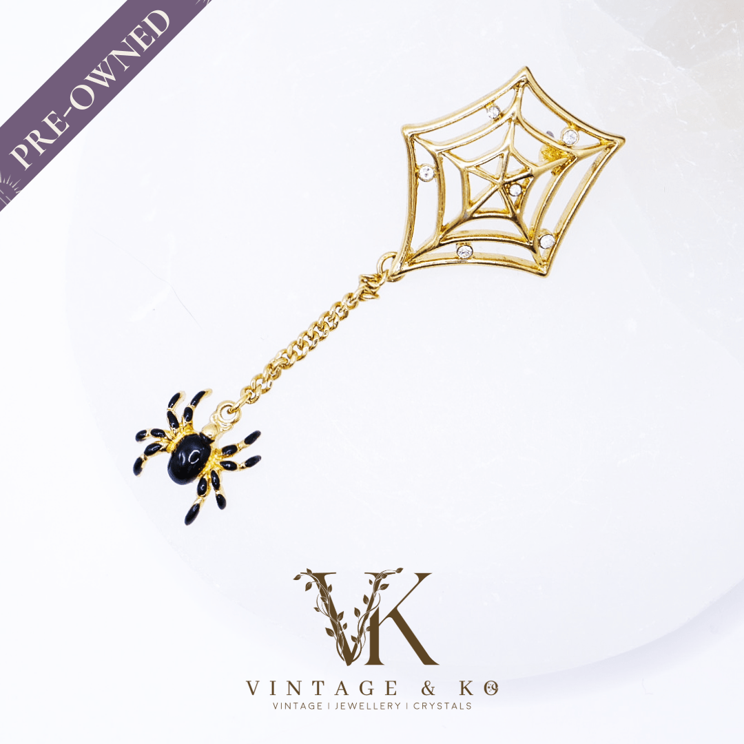 Gold and Black Spiderweb Pin with Spider